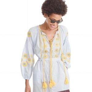 Gallabia Blue Yellow Tassel Coquette Cottagecore Bohemian Embroidered Dress Sz.M
